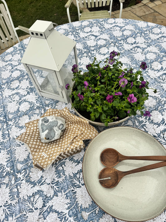 Dug navy blå/hvid/brun åkande mønster