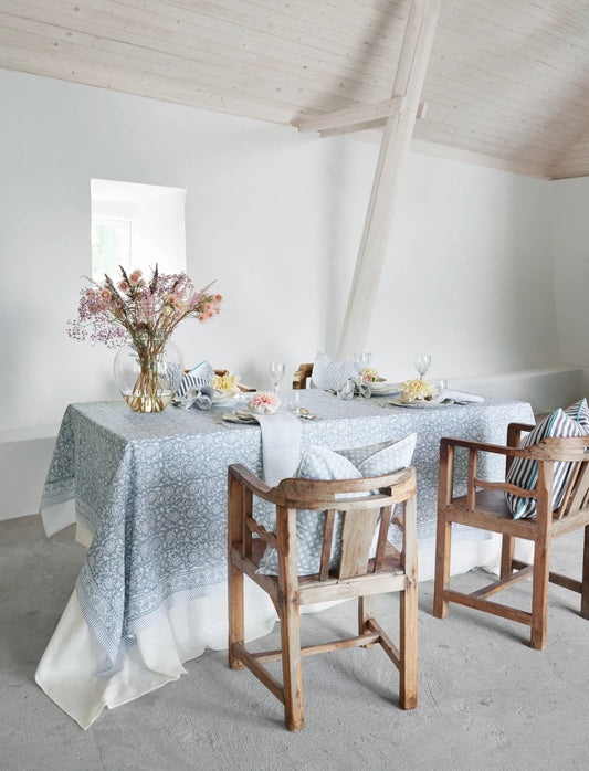 Hør dug lys blågrå blomster mønster