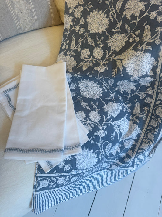 Dug blomsterbloktryk Gråblå mange størrelser!