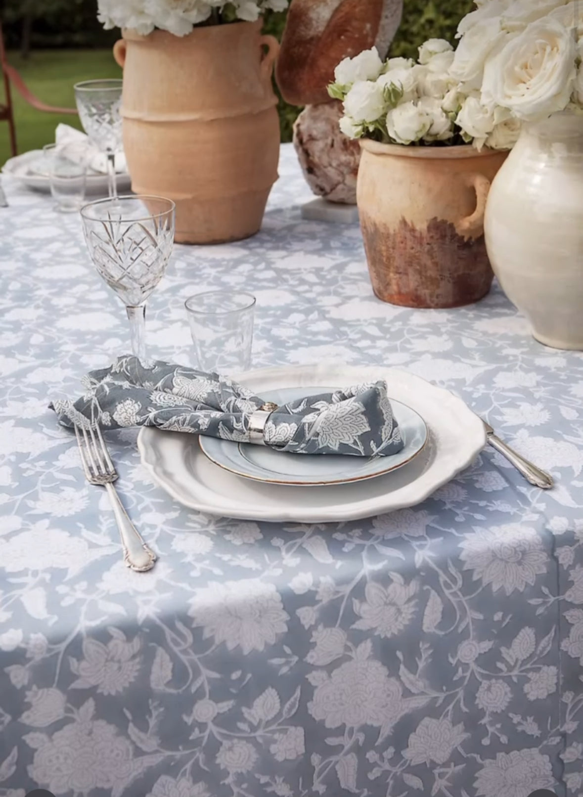 Dug bomuld blomster print lys gråblå - flere varianter