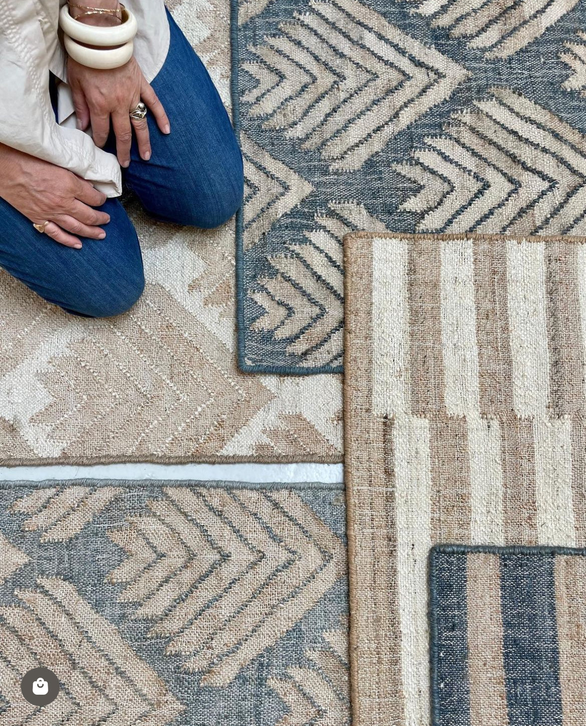 Juteløber håndvævet dansk design Mørk blå