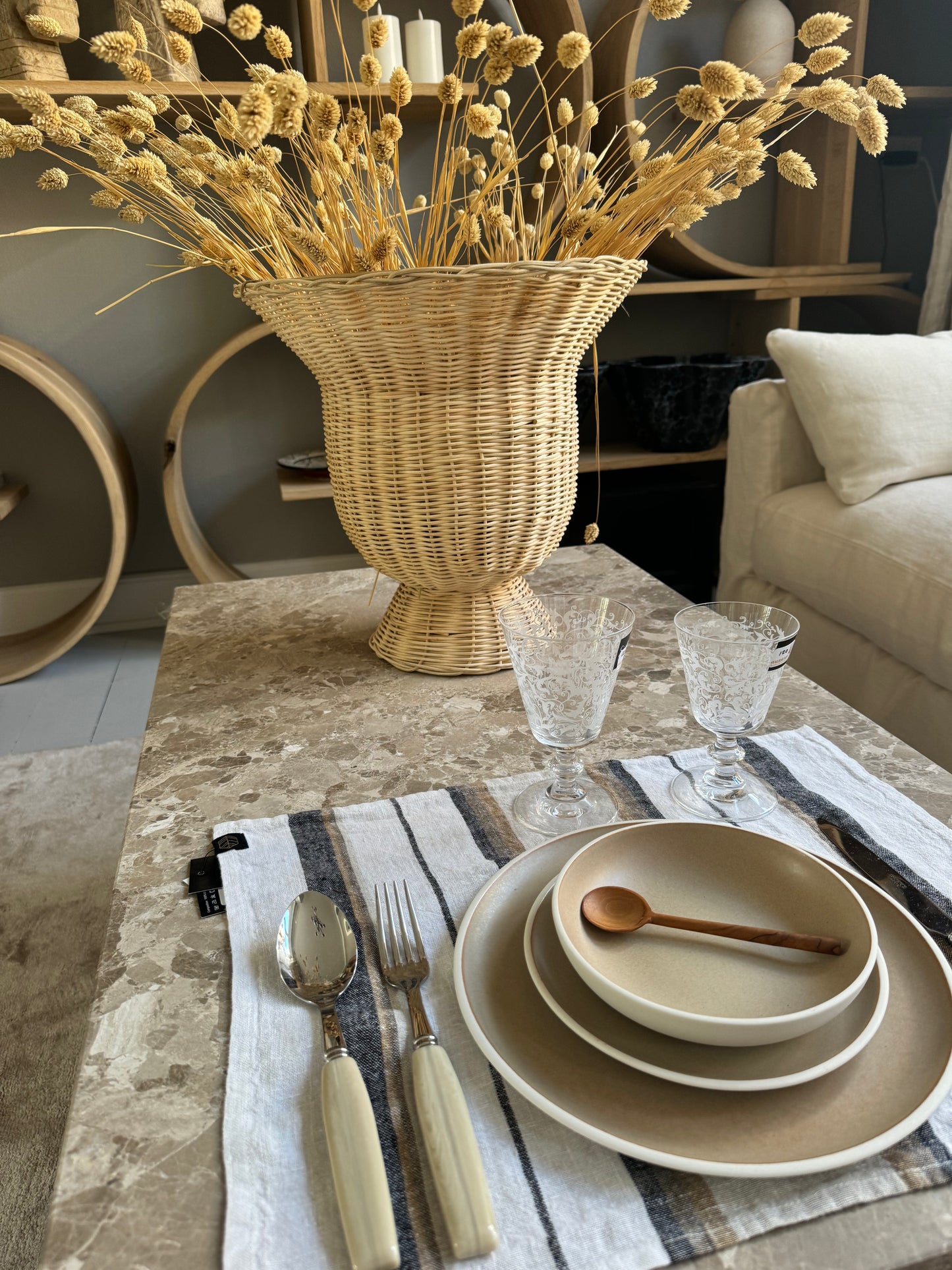 Rattan flet vase stor