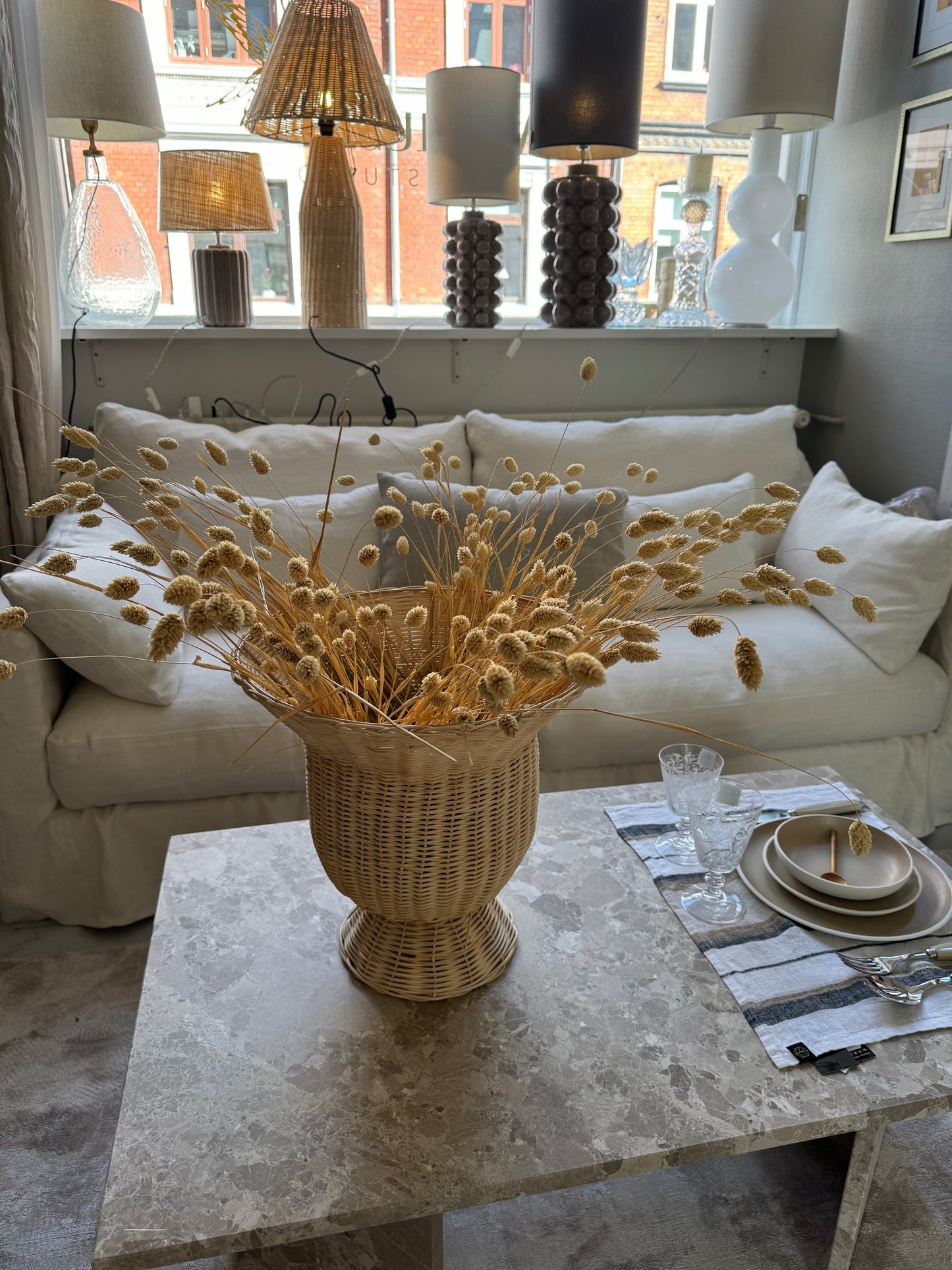 Rattan flet vase stor