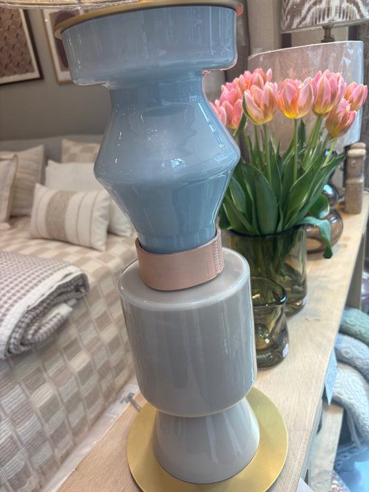 Lampe i glas m/lys læder
