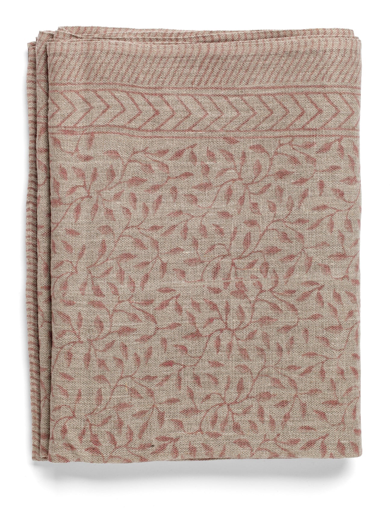 Dug hør, bladprint i rosa og beige