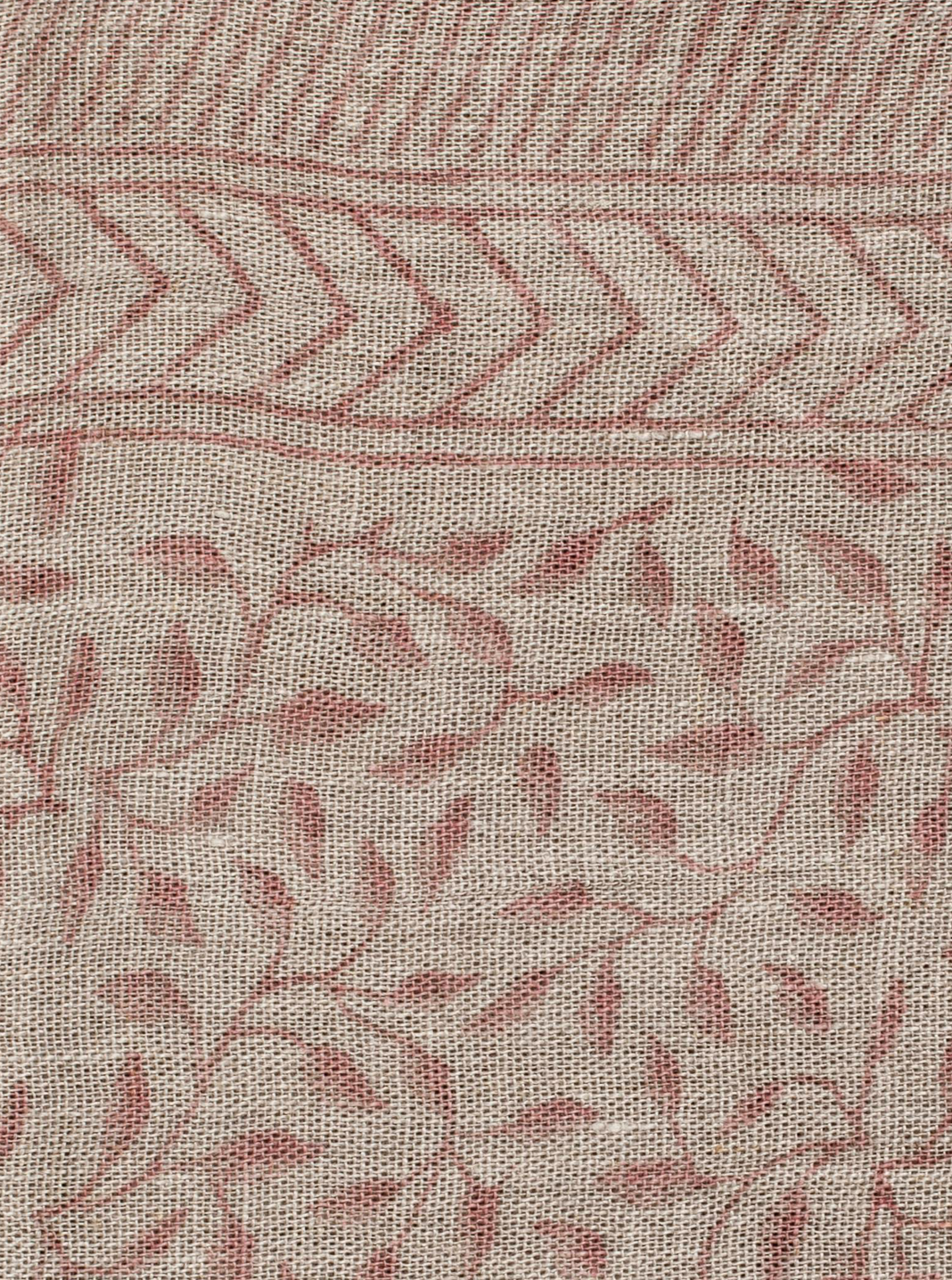 Dug hør, bladprint i rosa og beige