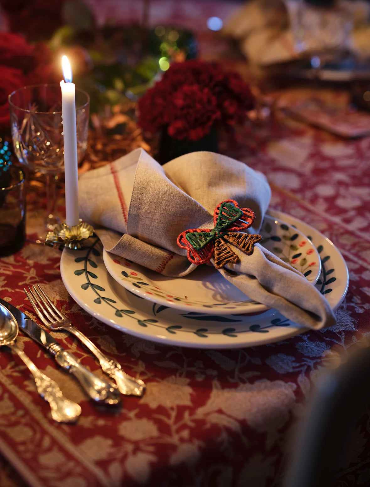 Vinrød dug i 100% hør