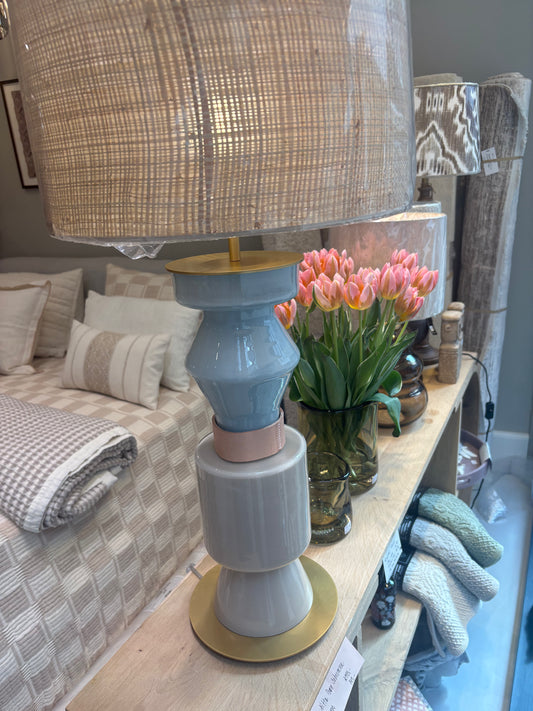 Lampe i glas m/lys læder