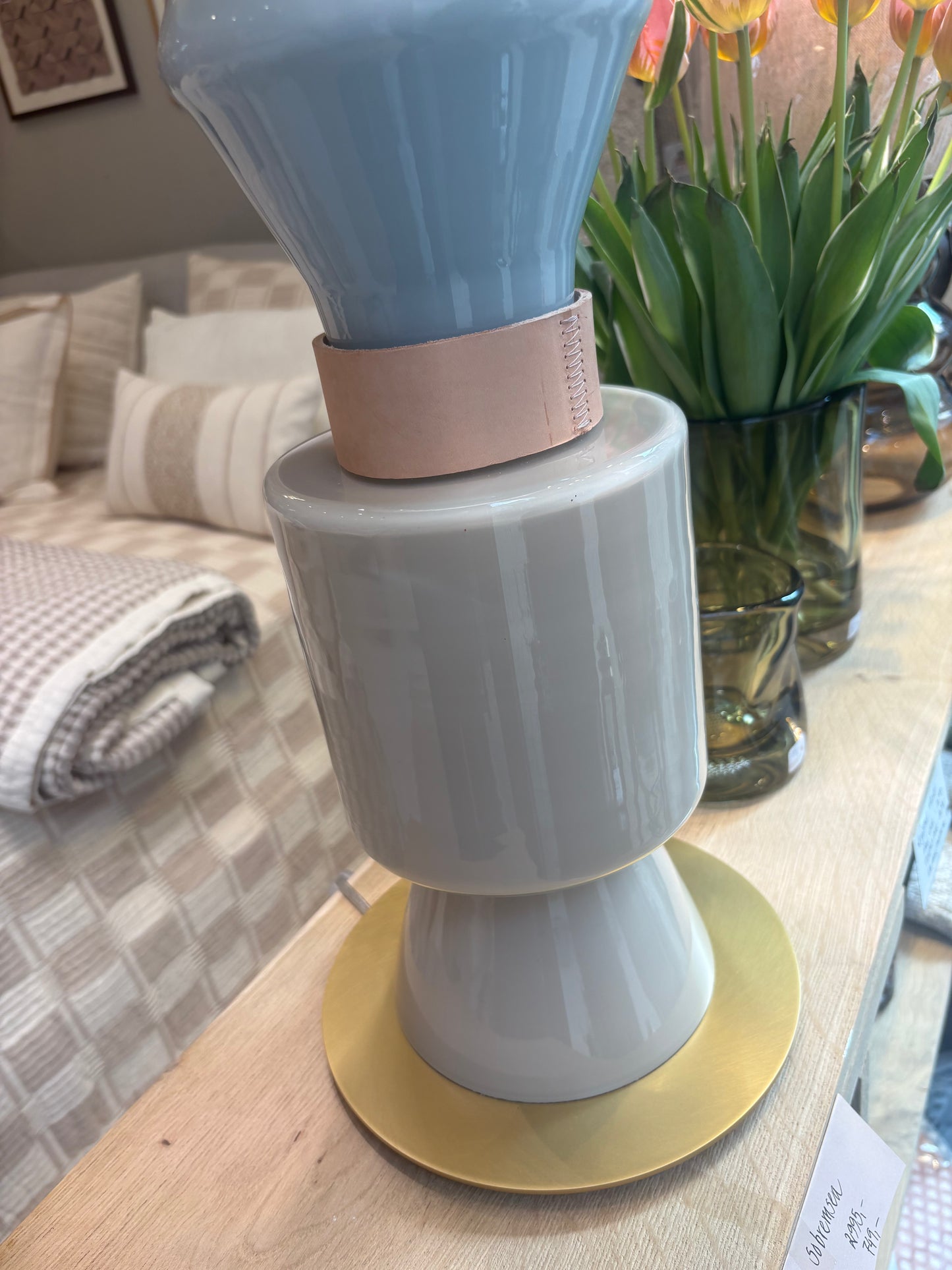Lampe i glas m/lys læder