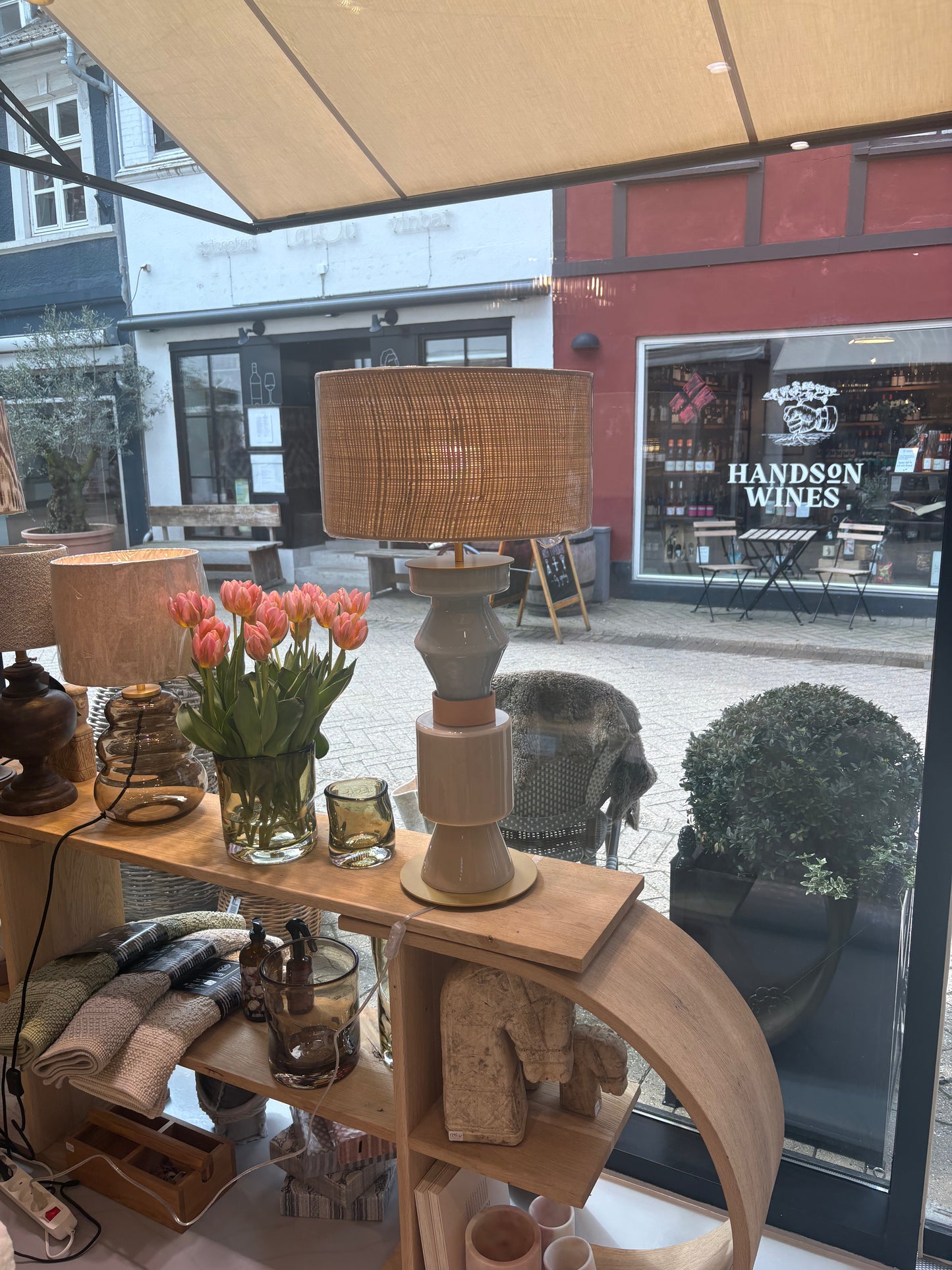 Lampe i glas m/lys læder